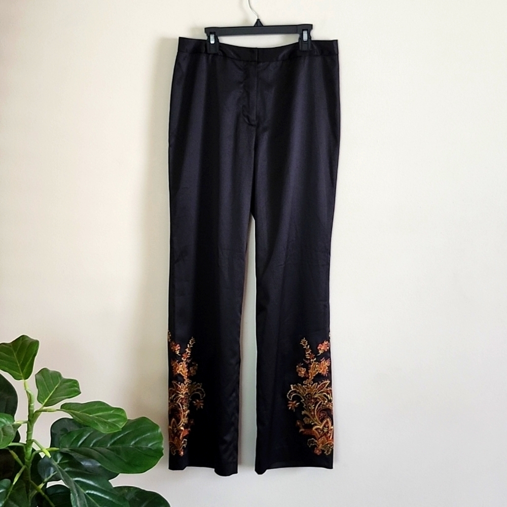 Vintage satin bootcut flare embroidered ankle Nonstretch pants women 10
